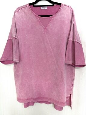 Ashlee Marie Boutique Washed Pink Short Sleeve Tunic Top Size XL